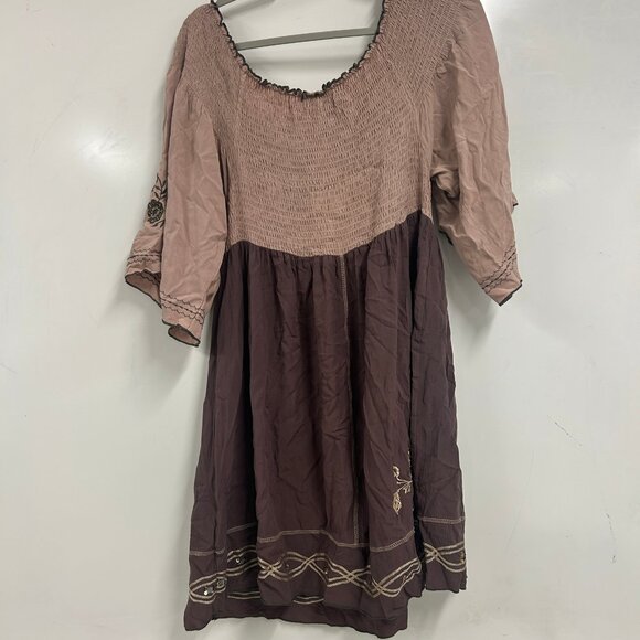 0393 Urban Mango Boho Peasant Dress –Embroidered Tunic Chocolate, Cottagecore XL - Picture 6 of 11